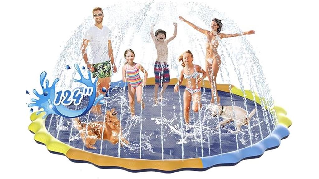 large dog and kids splash pad